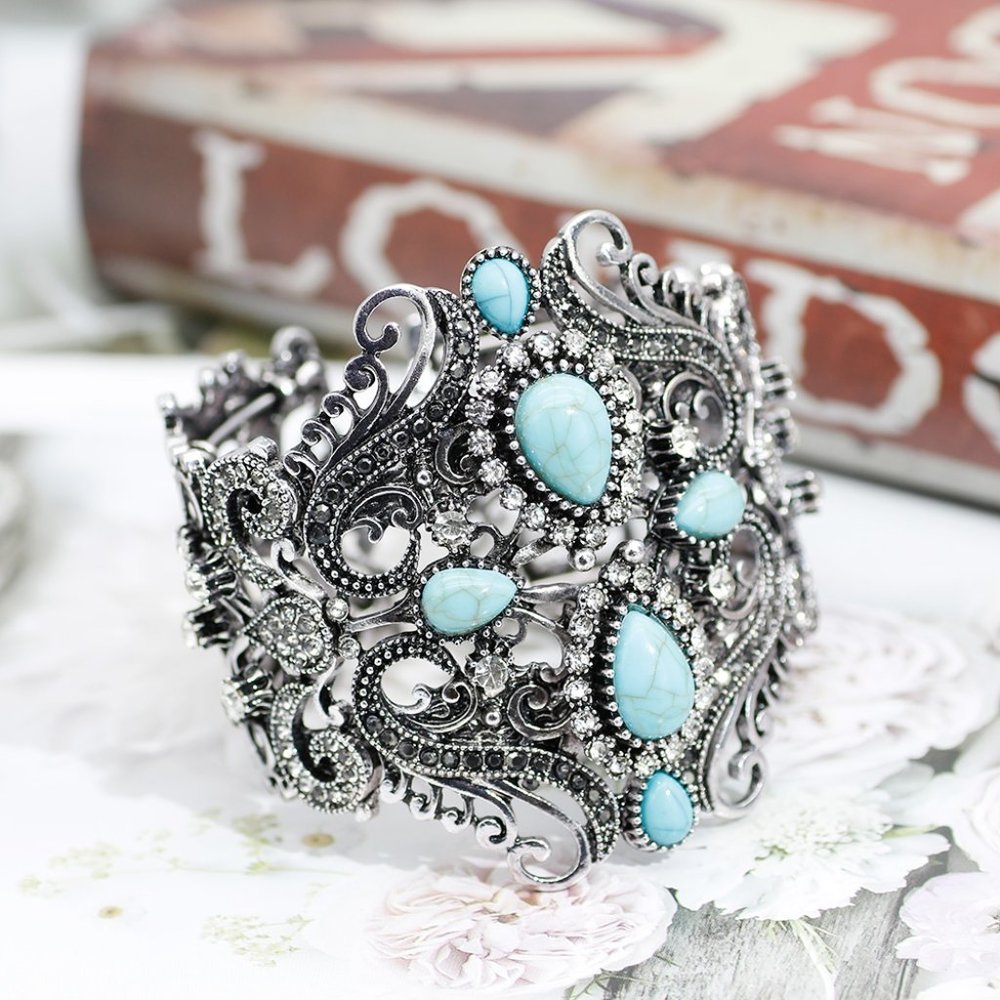 Women's Jewelry Large Turkish Adjustable Antique Silver Color Bracelet